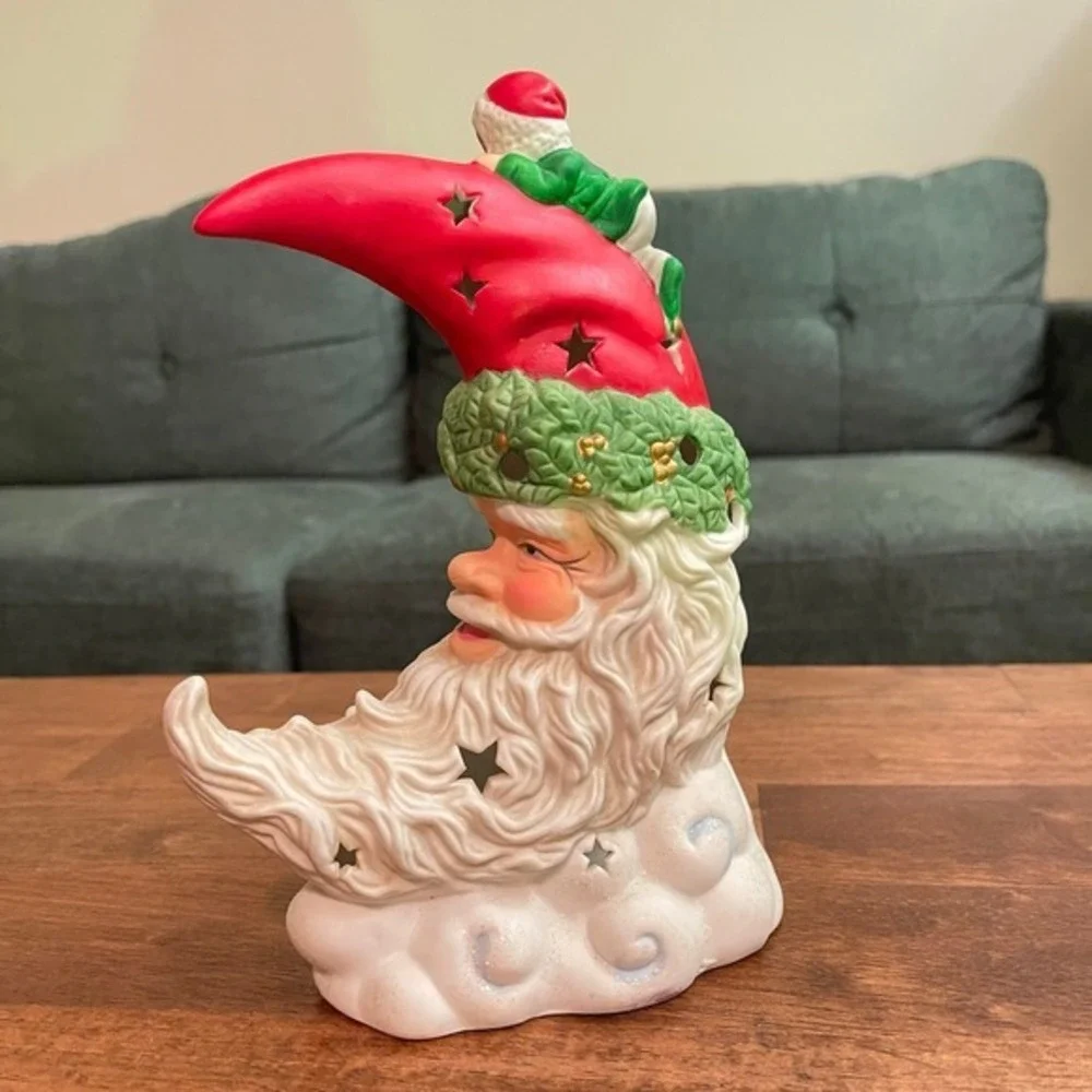 Vtg Santa‎ Elves Celestial Crescent Moon Star Christmas tealight 9